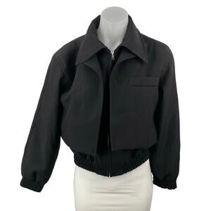 Mirror Women's Black Collared Long Sleeve Crop Boxy Blouson Bomber Coat Jacket S
